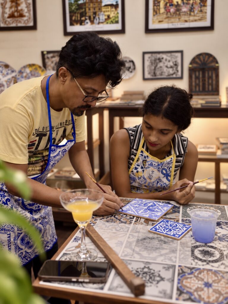 A guided Azulejo tile painting workshop at CIPA in Panjim, Goa