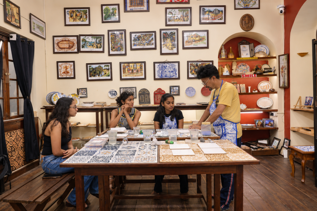 Azulejo tile painting workshop space at CIPA in Panjim, Goa